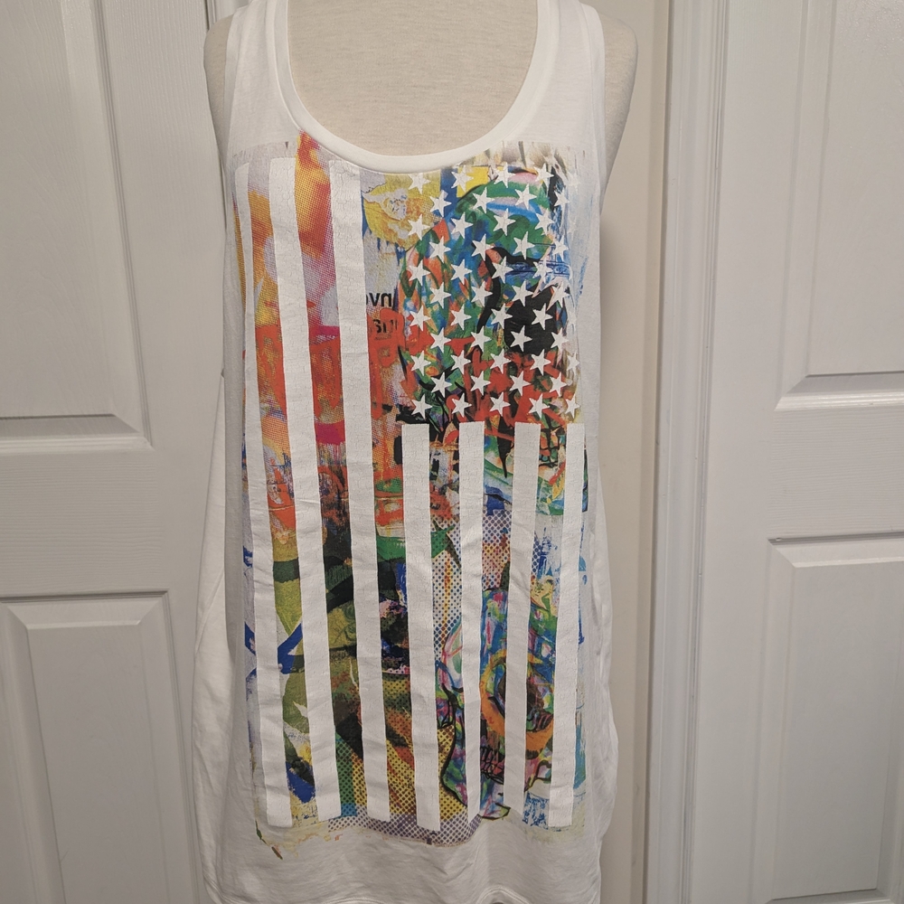 Guess White Multicolor Graphic Tank Top
